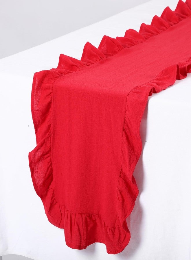 اودين مفرش طاولة أودين أحمر مكشكش من قماش قطني، مقاس 118 × 13.8 بوصة، بتصميم ريفي أنيق وحواف مكشكشة، مثالي لتزيين حفلات الزفاف، وحفلات أعياد الميلاد، وحفلات استقبال المولود، وحفلات توديع العزوبية. - Image 4