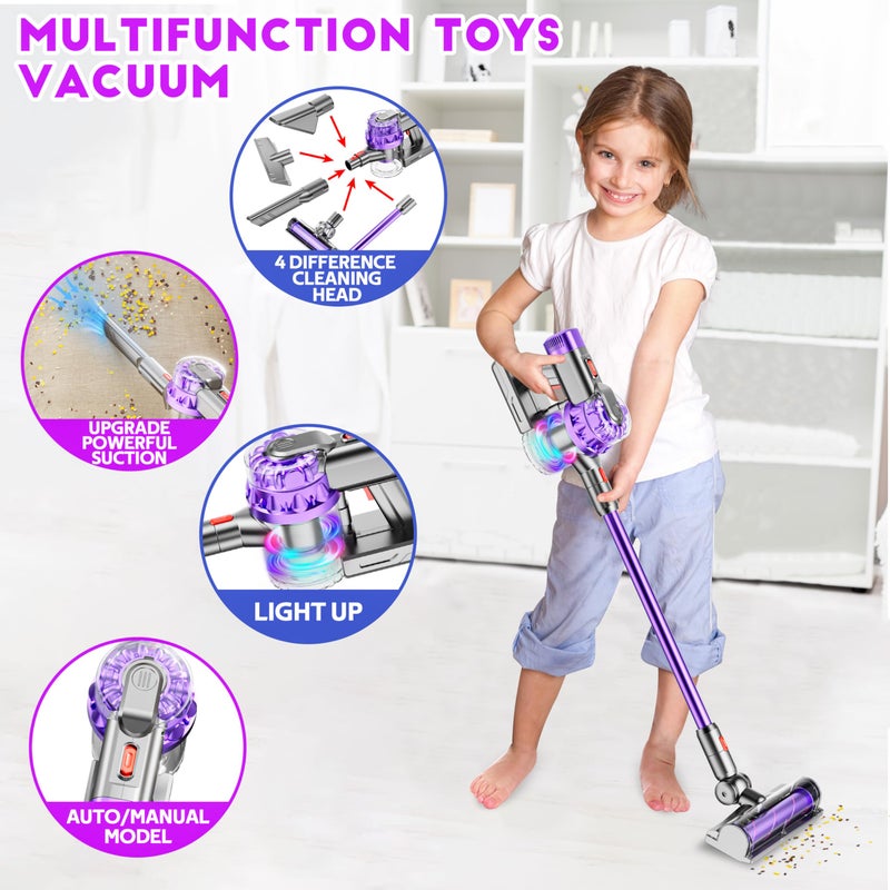 BLAXTEM 4-in-1 Kids Toy Vacuum That Works, Toddler Pretend Play Cleaning Set with Real Suction, Toys Working Cleaner Birthday Idea for 3 4 5 6 7+ Year Girl Boy (Purple) - Image 3