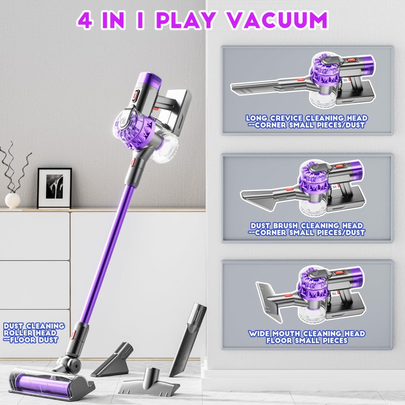 BLAXTEM 4-in-1 Kids Toy Vacuum That Works, Toddler Pretend Play Cleaning Set with Real Suction, Toys Working Cleaner Birthday Idea for 3 4 5 6 7+ Year Girl Boy (Purple) - Image 4