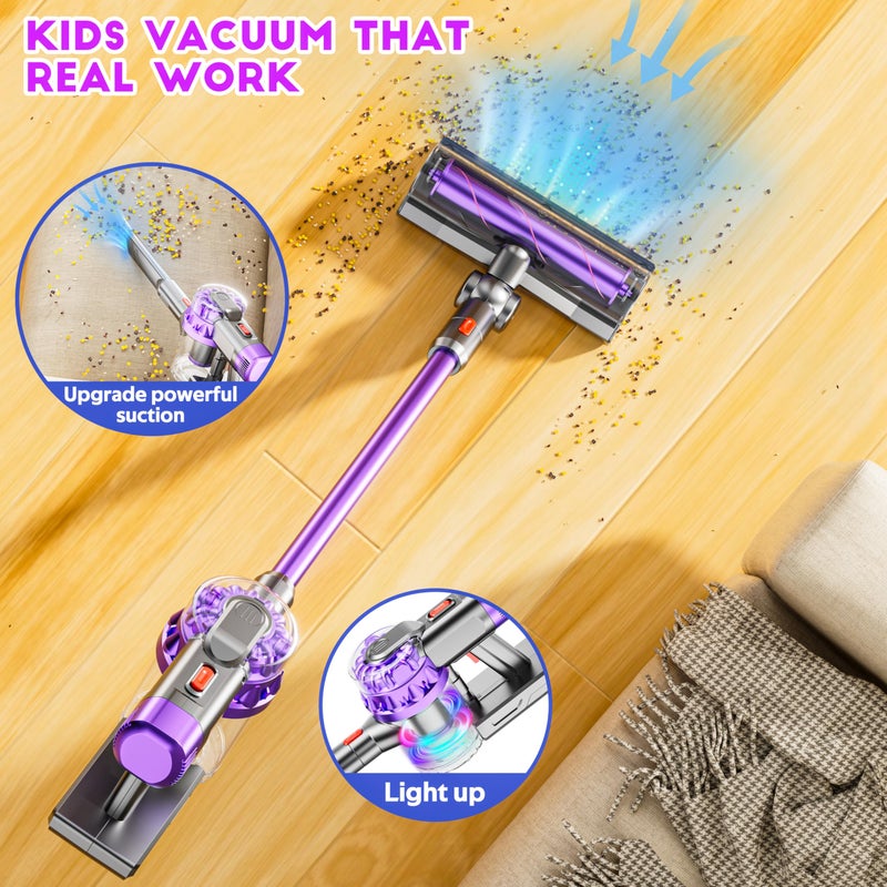 BLAXTEM 4-in-1 Kids Toy Vacuum That Works, Toddler Pretend Play Cleaning Set with Real Suction, Toys Working Cleaner Birthday Idea for 3 4 5 6 7+ Year Girl Boy (Purple) - Image 2