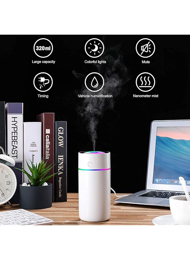 erorex Car Diffuser Car Humidifier Cool Mist Portable Mini Usb Humidifier For Plants Car Baby Bedroom With Auto Shut Off Best Personal Humidifier 320Ml White - Image 3