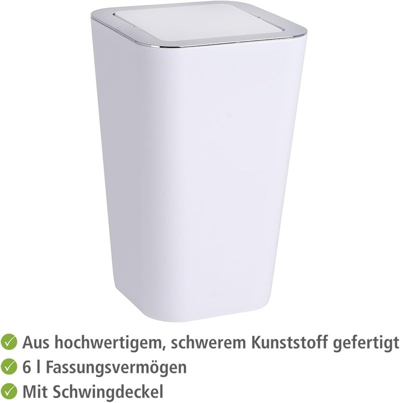 Wenko Candy Swing Cover Bin, Polystyrene, Home and Bathroom Waste Can, Lidded Dustbin, Lightweight & Sturdy, 6L Capacity, 18x28.5x18cm, White - Image 2