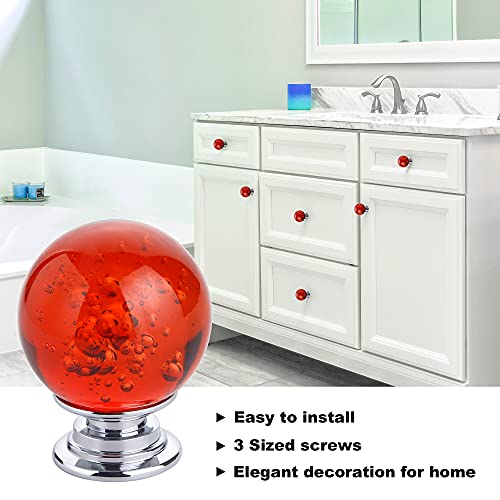 IEIK 10 PCS Crystal Cabinet Knobs Round Glass Bubbles Dresser Knobs Smooth Drawer Knobs Handle for Home, Cabinet, Drawer and Dresser Hardware with 3 Different Size Screws, 30MM (Red) - Image 2