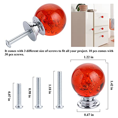 IEIK 10 PCS Crystal Cabinet Knobs Round Glass Bubbles Dresser Knobs Smooth Drawer Knobs Handle for Home, Cabinet, Drawer and Dresser Hardware with 3 Different Size Screws, 30MM (Red) - Image 3