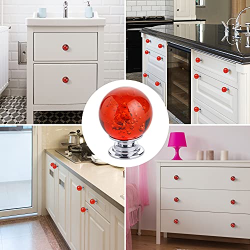 IEIK 10 PCS Crystal Cabinet Knobs Round Glass Bubbles Dresser Knobs Smooth Drawer Knobs Handle for Home, Cabinet, Drawer and Dresser Hardware with 3 Different Size Screws, 30MM (Red) - Image 4