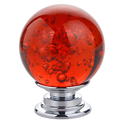 IEIK 10 PCS Crystal Cabinet Knobs Round Glass Bubbles Dresser Knobs Smooth Drawer Knobs Handle for Home, Cabinet, Drawer and Dresser Hardware with 3 Different Size Screws, 30MM (Red) - Image 1