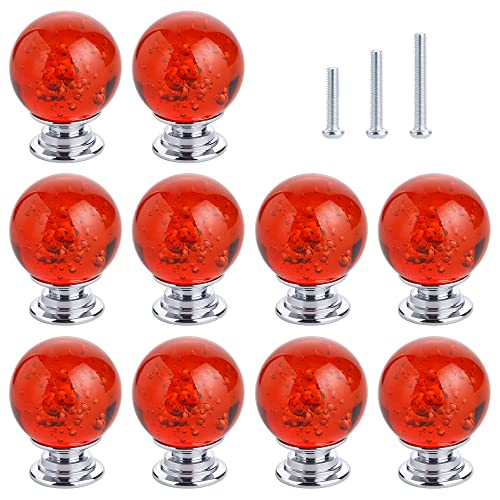 IEIK 10 PCS Crystal Cabinet Knobs Round Glass Bubbles Dresser Knobs Smooth Drawer Knobs Handle for Home, Cabinet, Drawer and Dresser Hardware with 3 Different Size Screws, 30MM (Red) - Image 5