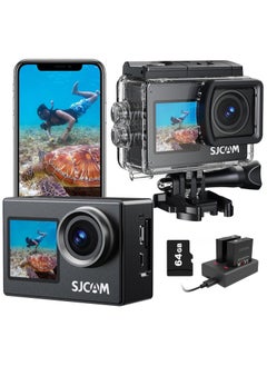 أس جي كام كاميرا أكشن SJ4000 مُحسّنة بشاشة مزدوجة 4K30FPS فائقة الدقة تحت الماء، كاميرا مقاومة للماء بزاوية واسعة 170 درجة، كاميرا خوذة دراجة نارية مع تثبيت، بطاريتان وملحقات، بطاقة 64 جيجابايت  - Image 1