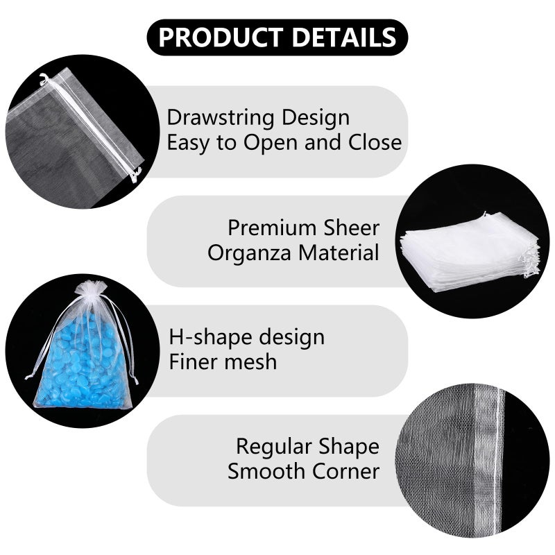 Teqooza Mini Organza Bag, 5 x 7 inch White Sheer Organza Jewelry Gift Bags, Party Favor Bags with Drawstring, Mesh Candy Bags for Wedding Halloween Christmas Party, 20 Pcs - Image 4