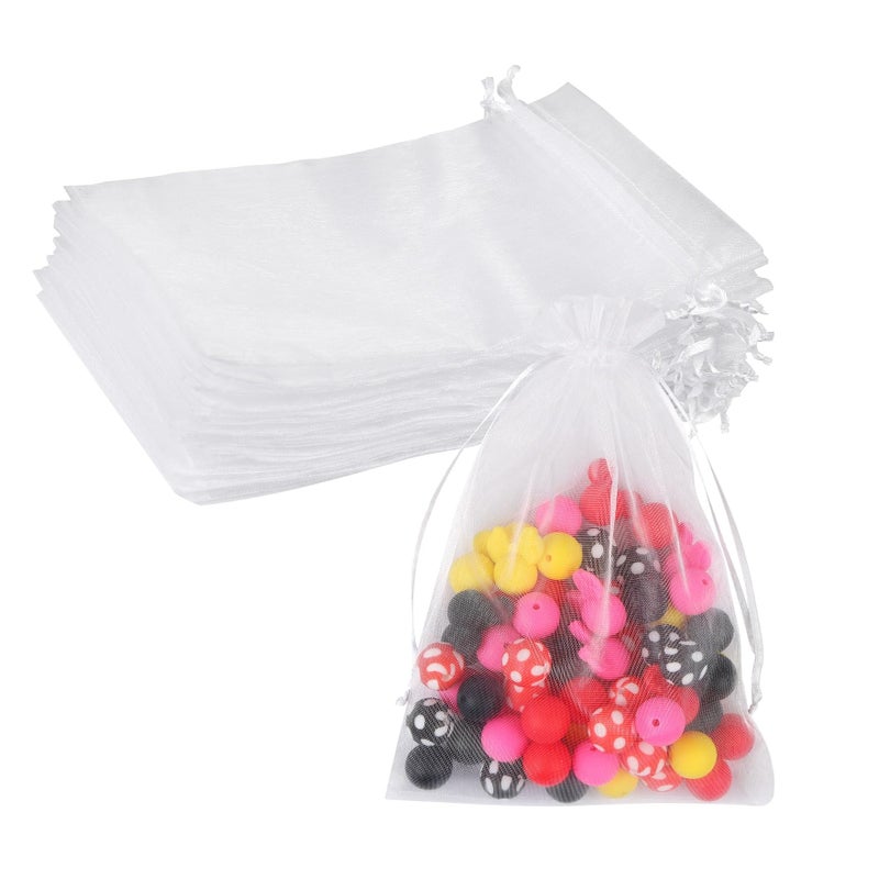 Teqooza Mini Organza Bag, 5 x 7 inch White Sheer Organza Jewelry Gift Bags, Party Favor Bags with Drawstring, Mesh Candy Bags for Wedding Halloween Christmas Party, 20 Pcs - Image 1