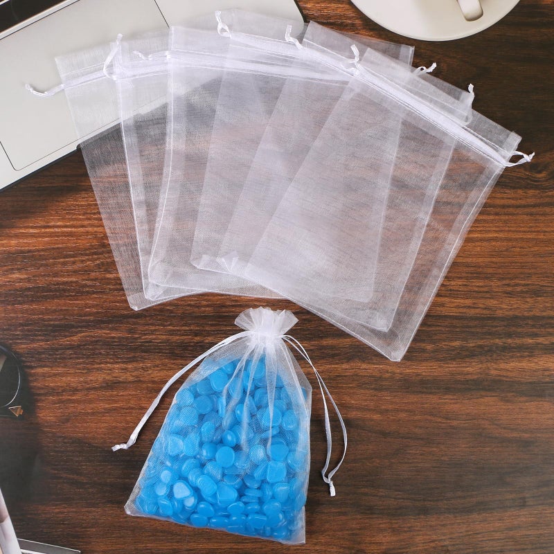 Teqooza Mini Organza Bag, 5 x 7 inch White Sheer Organza Jewelry Gift Bags, Party Favor Bags with Drawstring, Mesh Candy Bags for Wedding Halloween Christmas Party, 20 Pcs - Image 5