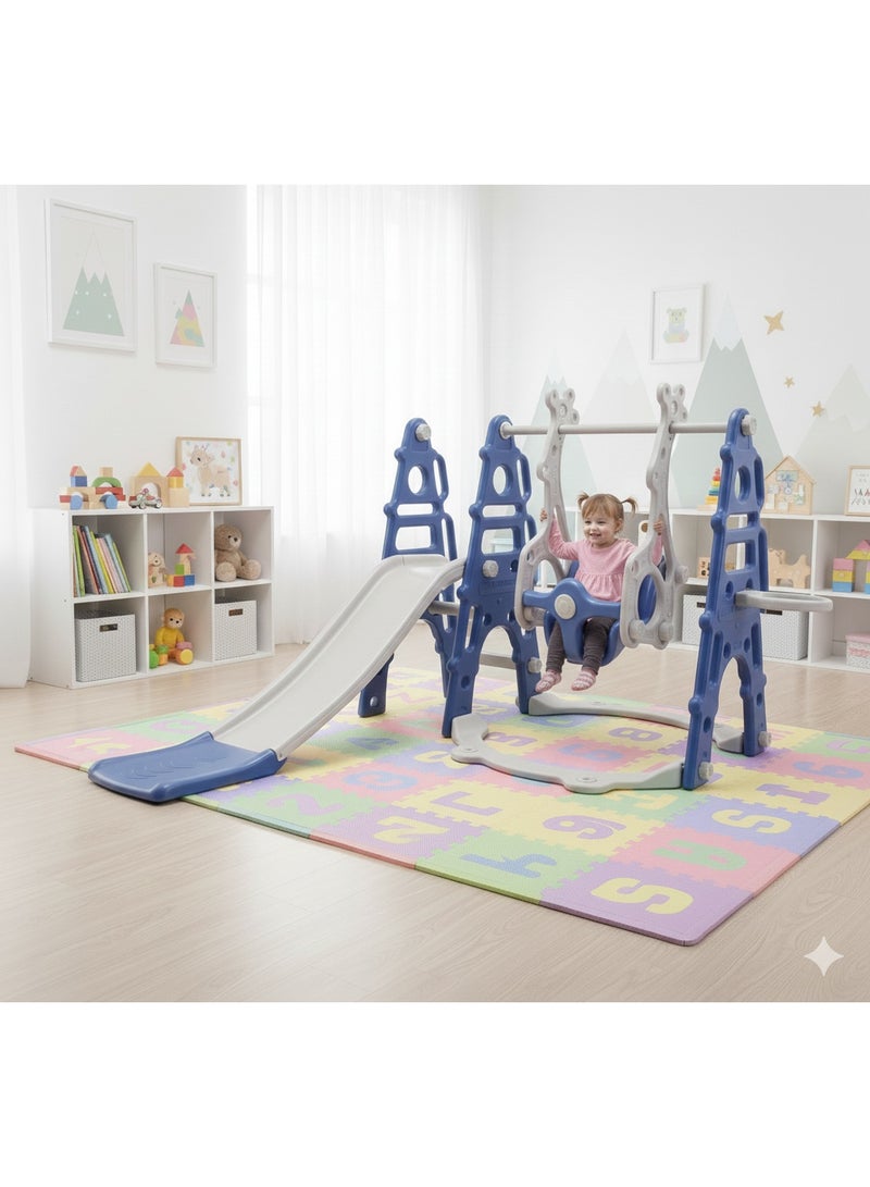 فول جوي مجموعة زحليقة وأرجوحة مع حلقة كرة سلة 3*1 للأطفال،مجموعة ملعب داخلي وخارجي للأطفال الصغار،مجموعة ألعاب تسلق للأطفال - Image 3