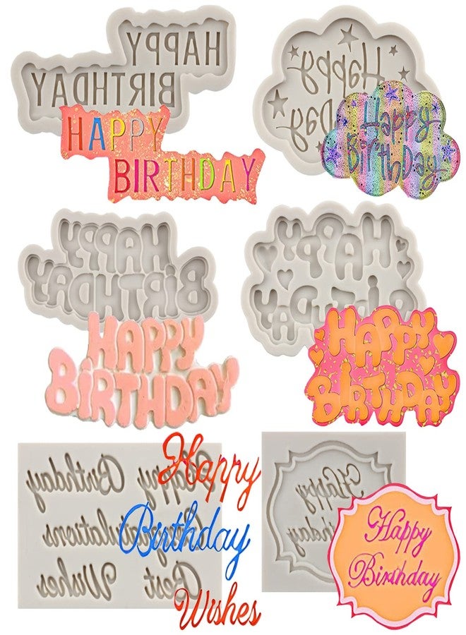 Sijiangmold Happy Birthday Silicone Molds Birthday Alphabet Fondant Silicone Mold Chocolate Molds Letters Silicone Fondant Cake Molds For Cake Decorating Cupcake Topper Polymer Clay Set Of 6 - Image 1