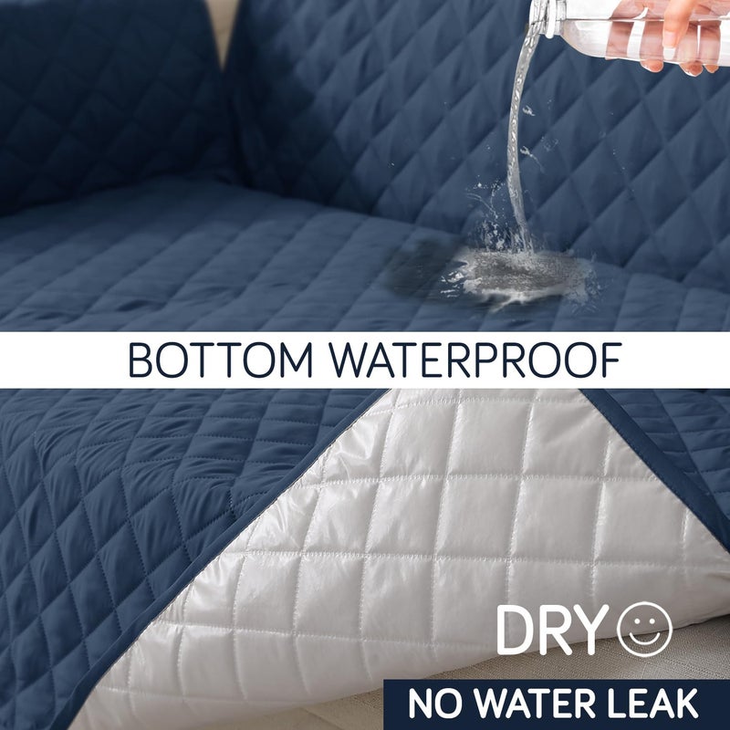 HOKIPO polyester Quilted Sofa Mat with Bottom Waterproof Layer with Pockets 175D x 110L cm Navy BlueNWAR5139W4 - Image 5