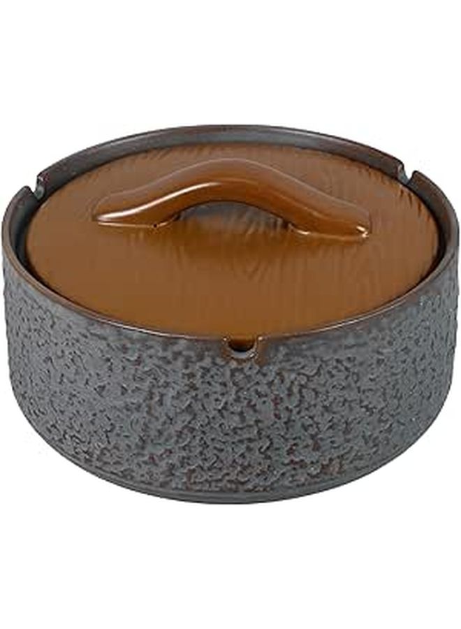 Vintage Round Ceramic Ashtray With Lid Windproof Ash Holder Retro Desktop Decor - Image 1