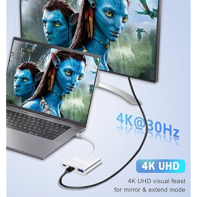 AKWOR USB C TO HDMI MULTIPORT ADAPTER, USB C TO HDMI 4K + USB 3.0 STANDARD + PD CHARGING PORT 3 IN 1 ADAPTER - Image 3