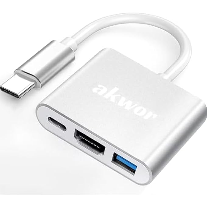 AKWOR USB C TO HDMI MULTIPORT ADAPTER, USB C TO HDMI 4K + USB 3.0 STANDARD + PD CHARGING PORT 3 IN 1 ADAPTER - Image 1