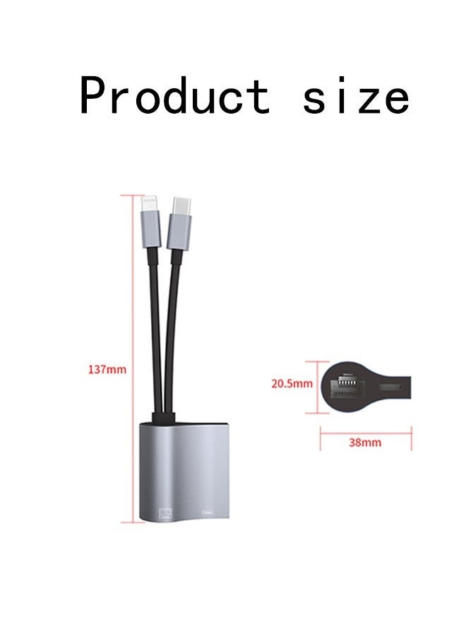 AOLION - 2-IN-1 Lightning/USB Type-C to Ethernet Adapter RJ45 10/100 LAN Network Adapter with Charge Port for iPhone 14 13/iPad/Pod MacBook Pro/Air Samsung S20 Note 8/9 Galaxy Tablet Dell - Image 1