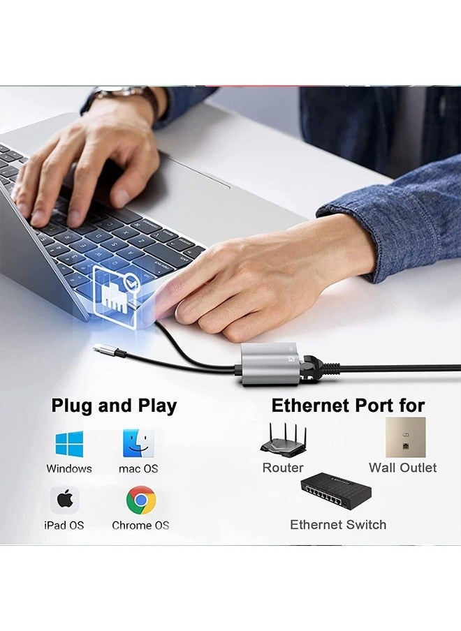 AOLION - 2-IN-1 Lightning/USB Type-C to Ethernet Adapter RJ45 10/100 LAN Network Adapter with Charge Port for iPhone 14 13/iPad/Pod MacBook Pro/Air Samsung S20 Note 8/9 Galaxy Tablet Dell - Image 1
