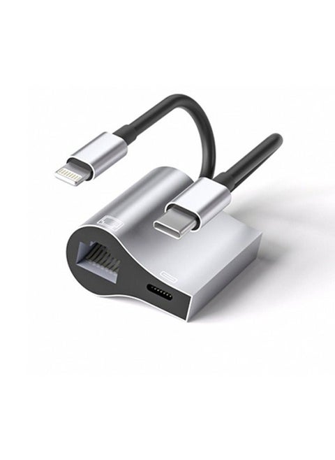 2-IN-1 Lightning/USB Type-C to Ethernet Adapter RJ45 10/100 LAN Network Adapter with Charge Port for iPhone 14 13/iPad/Pod MacBook Pro/Air Samsung S20 Note 8/9 Galaxy Tablet Dell
