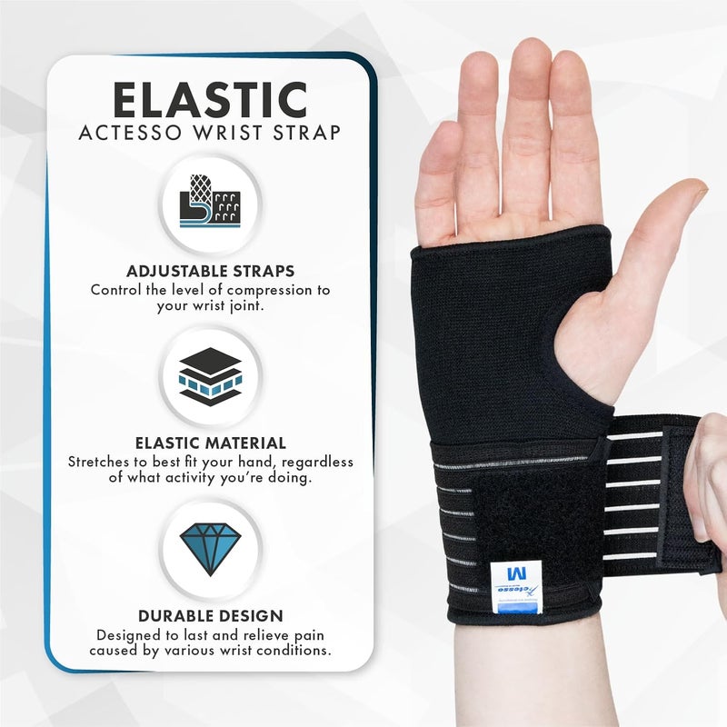Actesso Elastic Wrist Support With Strap Ideal for Sprains Injury or Tendonitis with no metal bar Support without inhibiting flexibility Left or Right Black S Pack of 1 - Image 5