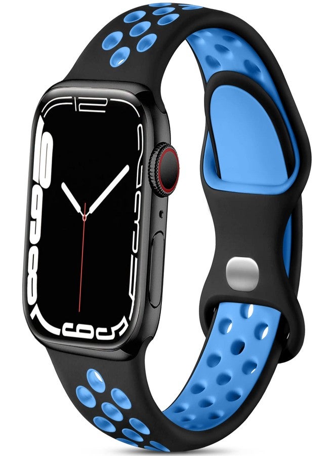 Lerobo Women and Men Silicone Replacement Bands for Apple iWatch 45mm Series 8/7/6/5/4/3/2/1, Black/Blue - Image 1