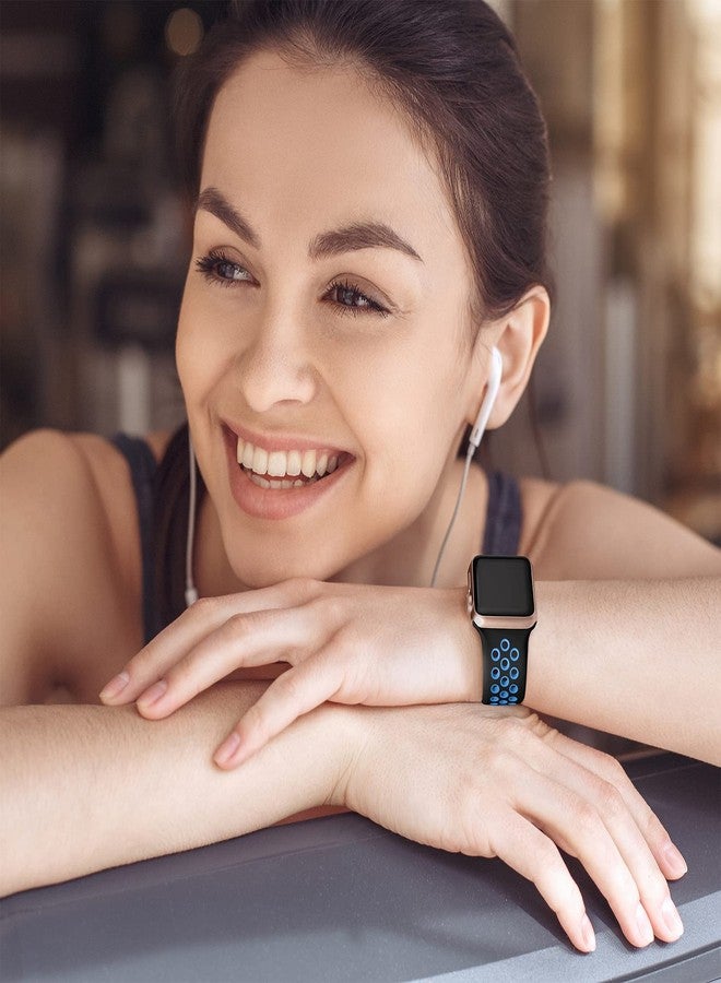 Lerobo Women and Men Silicone Replacement Bands for Apple iWatch 45mm Series 8/7/6/5/4/3/2/1, Black/Blue - Image 3