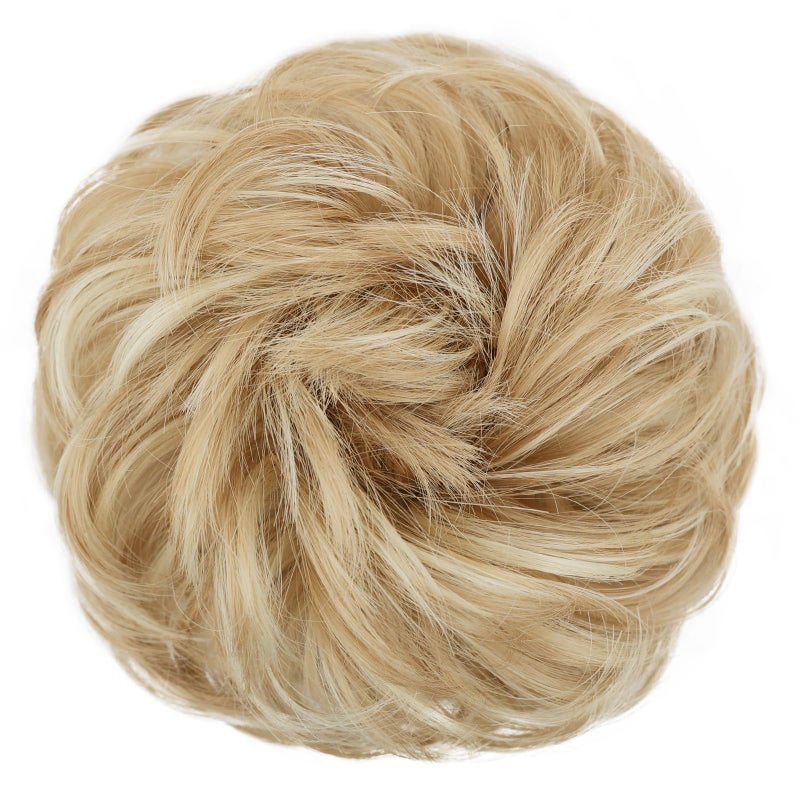 MORICA 1PCS Messy Hair Bun Hair Scrunchies Extension Curly Wavy Synthetic Chignon Hairpieces for Women Natural Blonde  Lightest Blonde