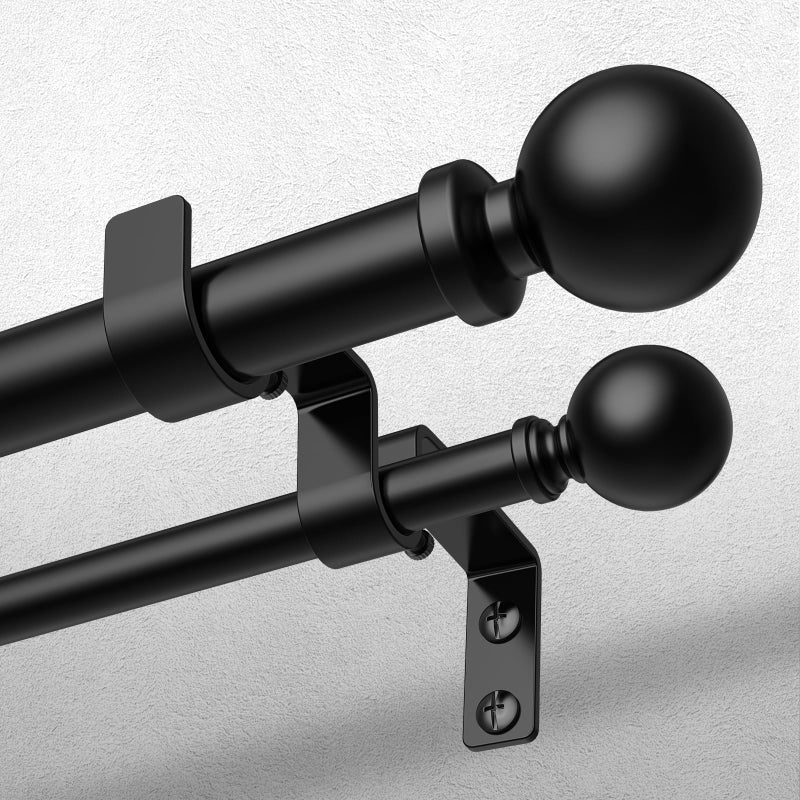 Wolistsa Double Curtain Rod, 1 Inch Black Dual Curtain Rods for Windows 48 to 84 Inch, Decorative Adjustable Heavy Duty Telescopic Spliced Window Treatment Rods Set for Bedroom Living Room Farmhouse - Image 1