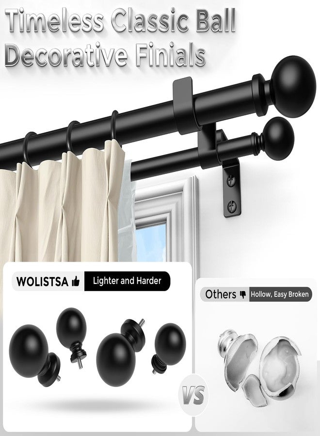 Wolistsa Double Curtain Rod, 1 Inch Black Dual Curtain Rods for Windows 48 to 84 Inch, Decorative Adjustable Heavy Duty Telescopic Spliced Window Treatment Rods Set for Bedroom Living Room Farmhouse - Image 2