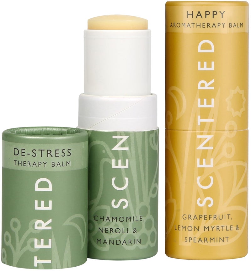 Scentered Scentered Aromatherapy Balm Stick Duo for Stress Relief  Positivity  Roll On Essential Oil Blends of Grapefruit Lemon Chamomile  Aromatherapy Gifts for Women  DeStress  Happy 
