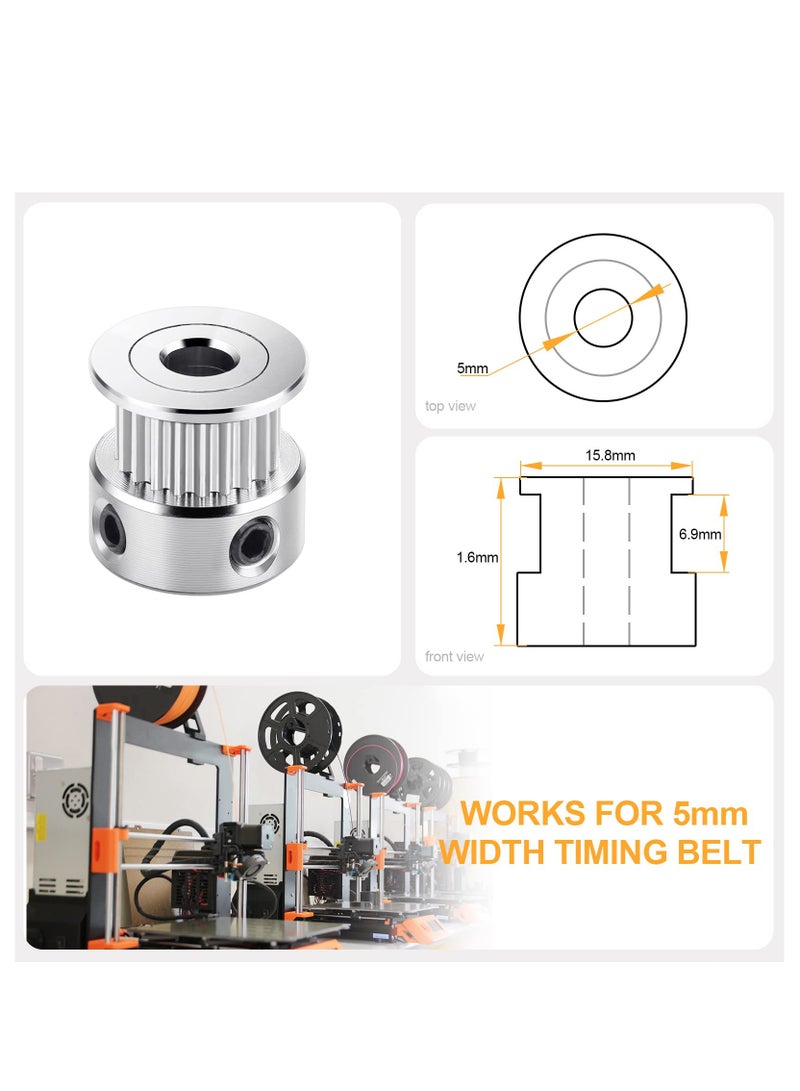 8Pcs GT2 Pulley 20 Teeth 5mm Bore Timing Pulley Wheel for 6mm Width 3D Printer Belt, Aluminum 3D Printer Timing Belt Pulley Wheel with Ball-end Hex Wrench - Image 2