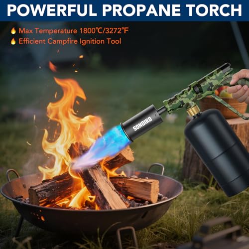 Sondiko Propane Torch Head Powerful Kitchen Torch for Cooking BBQ Sous Vide and Steak Searing Adjustable Blow Torch Perfect Campfire Charcoal Starter Gas Welding KitPropane Tank Not Included - Image 3