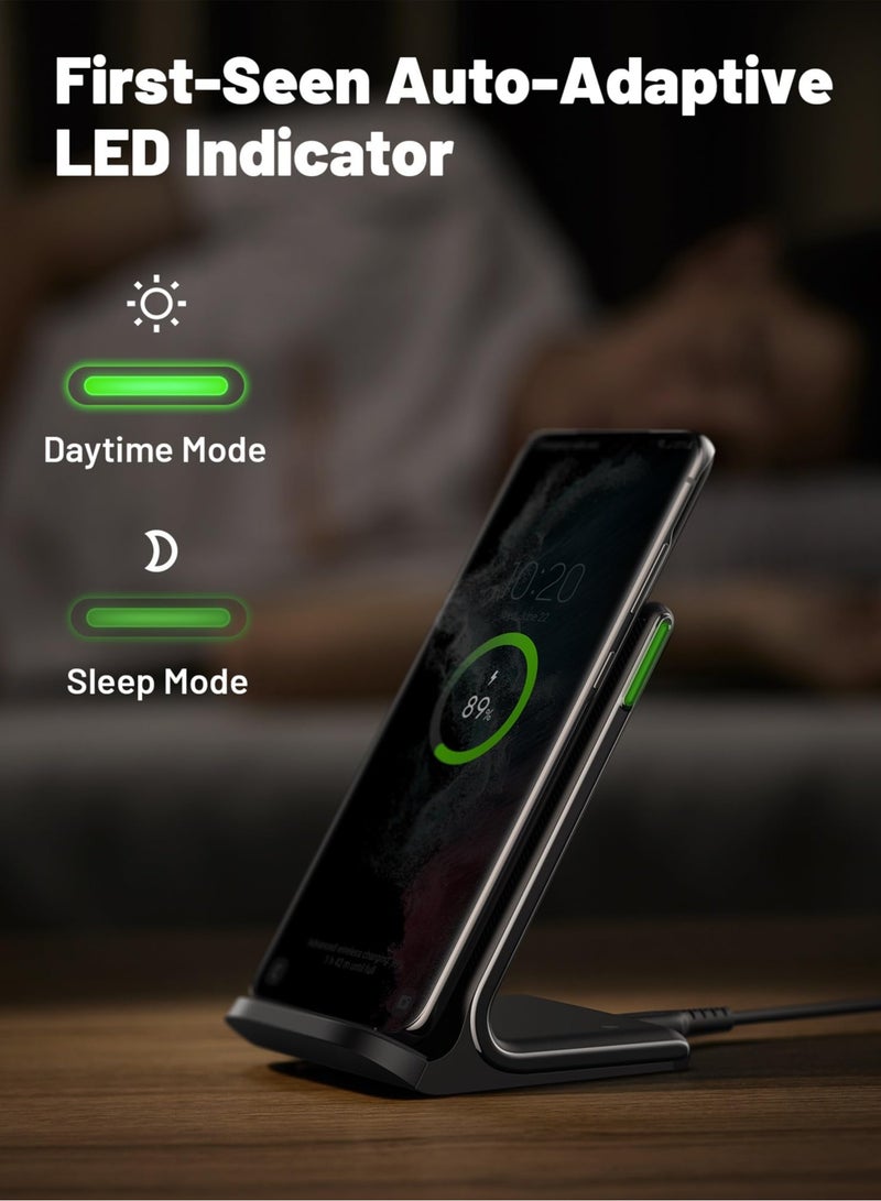 اي ان اي يو شاحن لاسلكي حامل شحن لاسلكي سريع بقدرة 15 وات مع ضوء متكيف مناسب للنوم - Image 3