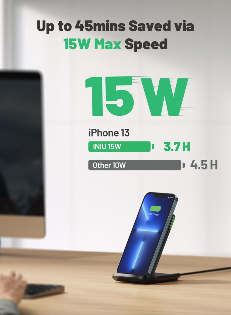 اي ان اي يو شاحن لاسلكي حامل شحن لاسلكي سريع بقدرة 15 وات مع ضوء متكيف مناسب للنوم - Image 2