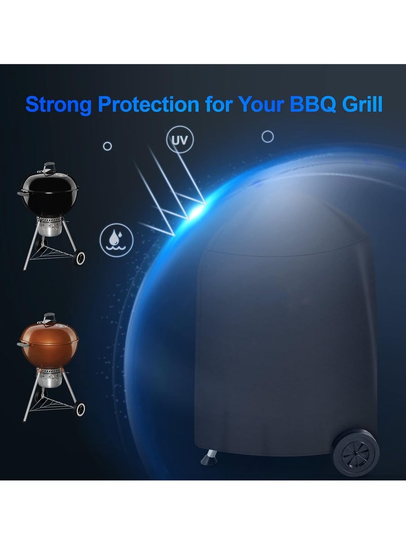 Meetion MEETION Grill Cover 28 inch, BBQ Grill Cover Black, Waterproof BBQ Gas Grill Cover, Heavy Duty & Waterproof Covers for Weber 22 Inch Master Touch Charcoal Grill, Original Kettle Grill  - Image 2