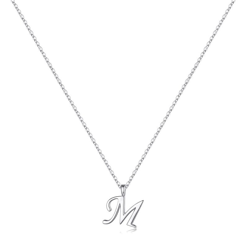 Yoosteel 925 Sterling Silver Initial Necklaces for Women, White Gold Plated Silver Tiny M Necklace for Women Cute Sterling Silver Initial Necklaces for Jewelry for Women - Image 1