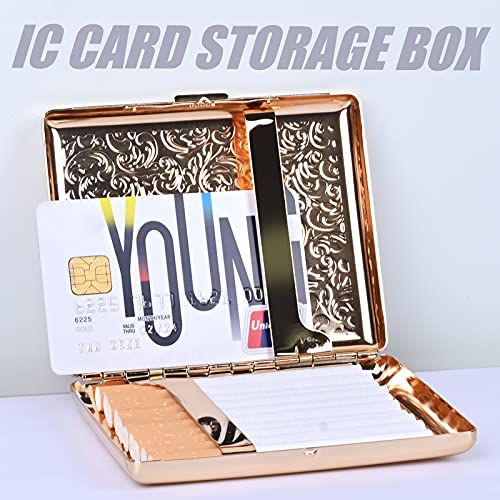 EYIDADAE Stylish Design Retro Metal Cigarette Case -Double Sided Spring Clip Open Cigarette,Pocket Holder Credit Card Holder Protective Security Wallet for Men and Women,Holds 18-20 100mm (Vine Gold) - Image 2