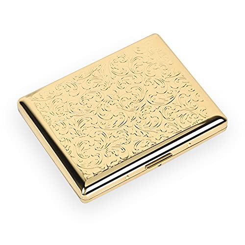 EYIDADAE Stylish Design Retro Metal Cigarette Case -Double Sided Spring Clip Open Cigarette,Pocket Holder Credit Card Holder Protective Security Wallet for Men and Women,Holds 18-20 100mm (Vine Gold) - Image 1