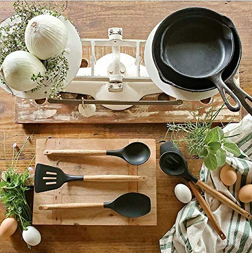 Miusco Black : Miusco 5 Piece Silicone Cooking Utensil Set with Natural Acacia Hard Wood Handle, Black - Image 5