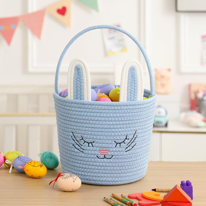 YMhoart Easter Basket with Handle Woven Baby Gifts Empty Bunny Basket For Girls Boys Kids Gift Baby Shower Wedding Flower(Blue) - Image 2