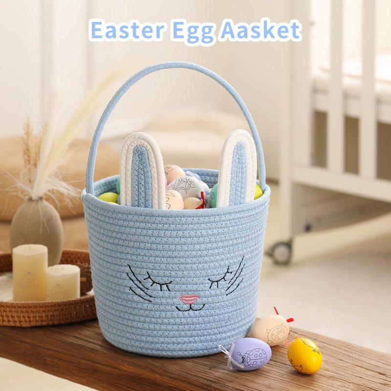 YMhoart Easter Basket with Handle Woven Baby Gifts Empty Bunny Basket For Girls Boys Kids Gift Baby Shower Wedding Flower(Blue) - Image 4