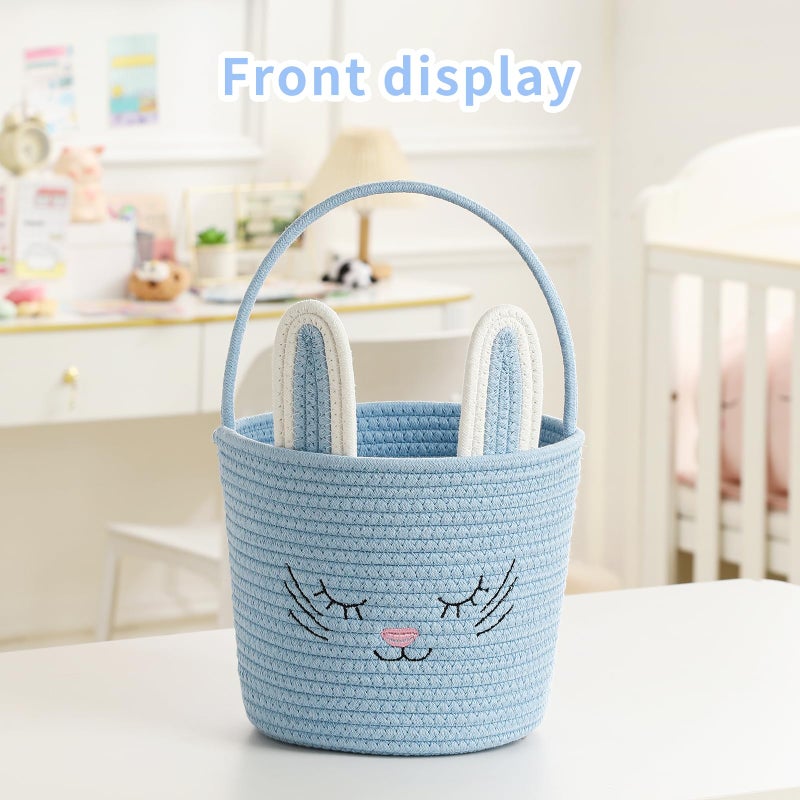YMhoart Easter Basket with Handle Woven Baby Gifts Empty Bunny Basket For Girls Boys Kids Gift Baby Shower Wedding Flower(Blue) - Image 5