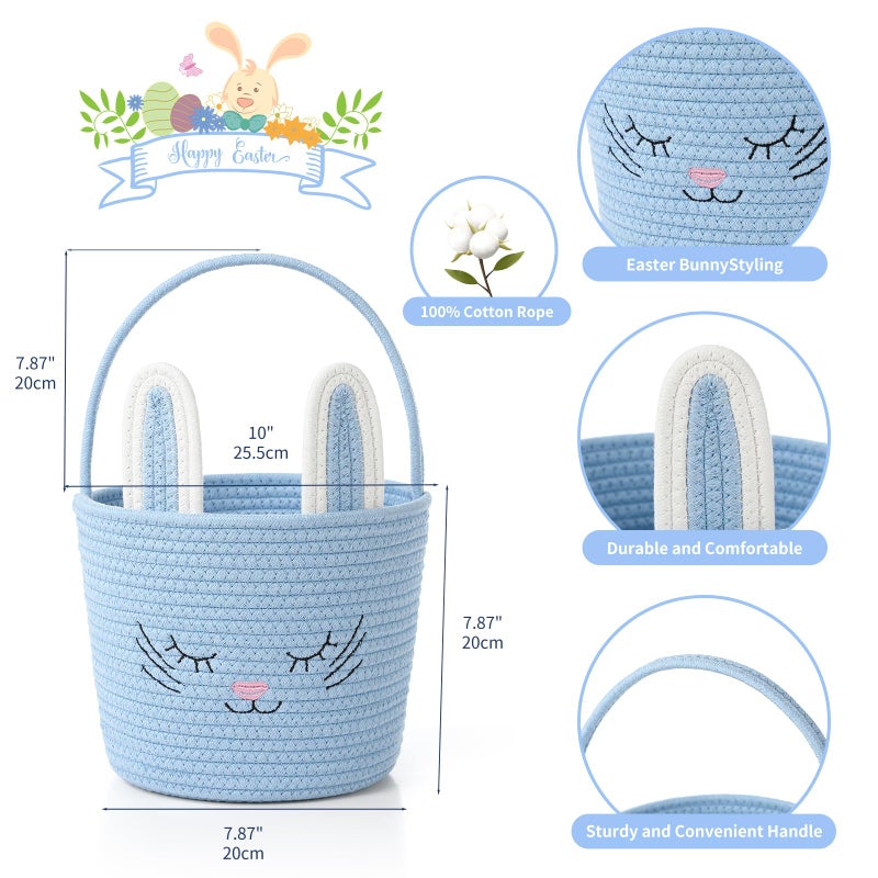 YMhoart Easter Basket with Handle Woven Baby Gifts Empty Bunny Basket For Girls Boys Kids Gift Baby Shower Wedding Flower(Blue) - Image 3
