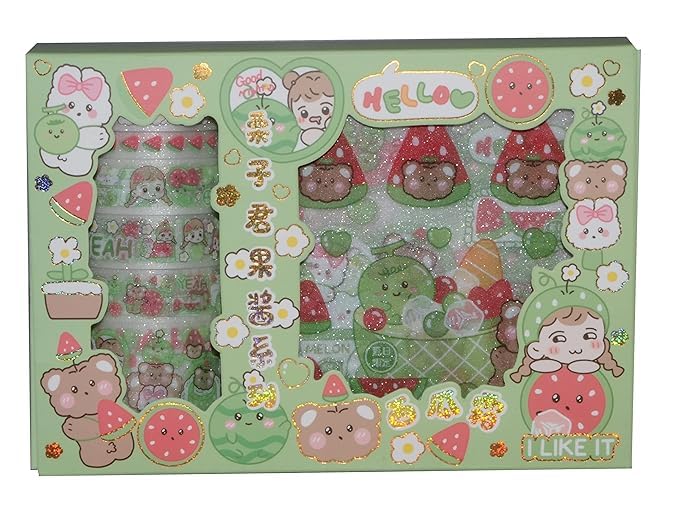 Generic Cute Washi Tape Set, Decorative Masking Tapes for DIY Crafts, Arts, Scrapbooking, Journals, Planners, 6 Rolls + 6 Sheets (Green)  - Image 1