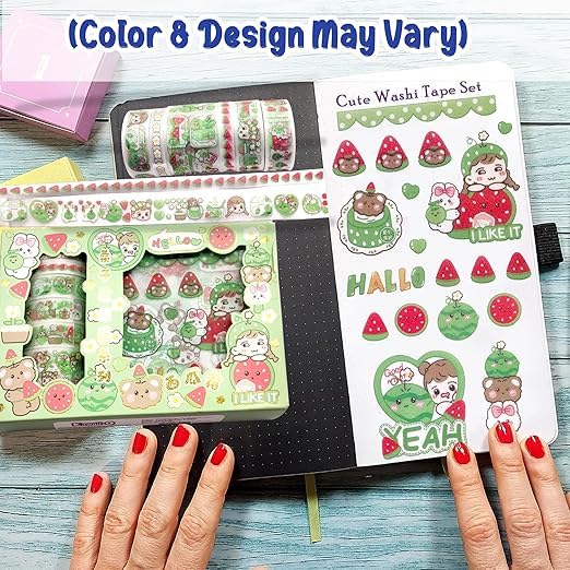 Generic Cute Washi Tape Set, Decorative Masking Tapes for DIY Crafts, Arts, Scrapbooking, Journals, Planners, 6 Rolls + 6 Sheets (Green)  - Image 3