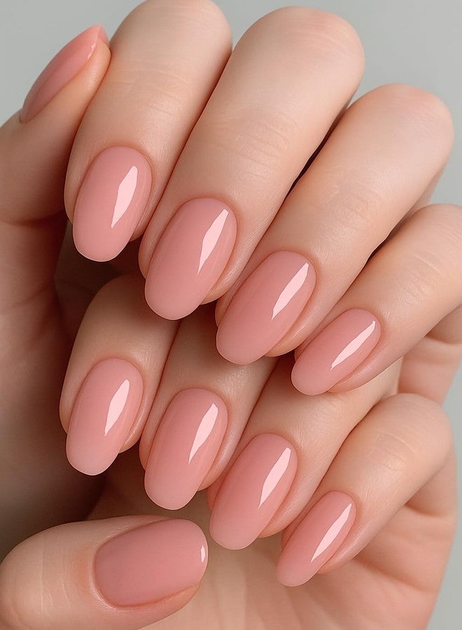 Sparkling Nailon Handmade UV Gel Press On Nails for Women | Peach Pink Glossy Acrylic Artificial Nail Extensions | Reusable Round Shape Stick On Fake Nails | Designer Nail Art Kit | Set of 14 Tips - Image 1