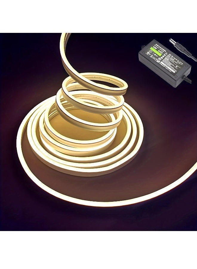 LED Neon Light, 5M 4000K Warm White LED Strip Lights, 12V Flexible Waterproof Neon Rope Lights, 120LEDs/M, for Home Indoor Outdoor Commercial Lighting Decoration (with Power Adapter) - Image 1
