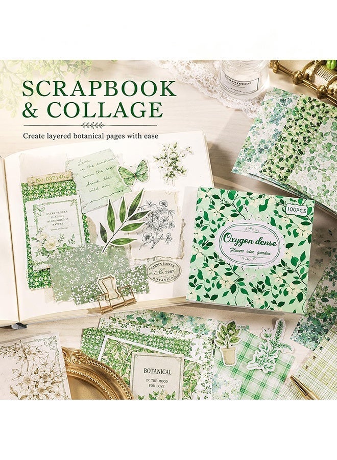 Wffo Scrapbook Paper, 100 Sheets Green Floral Decorative Paper for Journaling Collage Card Making - 3.15x3.15 Inch - Image 5