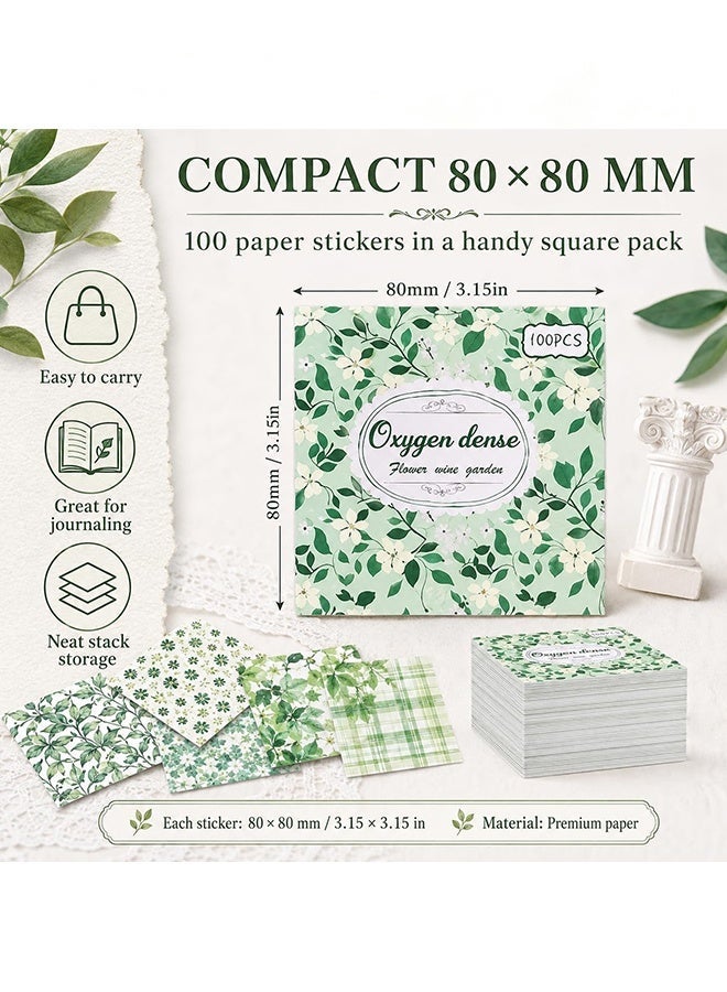 Wffo Scrapbook Paper, 100 Sheets Green Floral Decorative Paper for Journaling Collage Card Making - 3.15x3.15 Inch - Image 2
